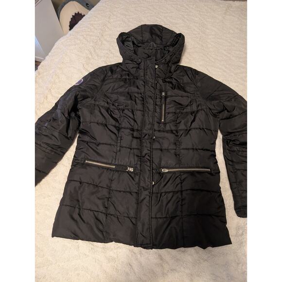 US Polo Assn Women’s Size Large Puffer Coat Jacket Black Hooded Zip Up - Picture 5 of 9
